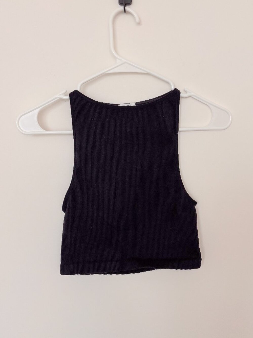 Cotton On Black Ribbed High Neck Crop Tank Top M/L Stretch Minimalist